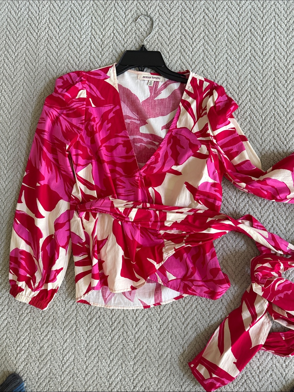 Jealous Tomato Hot Pink & White Floral Wrap Blouse